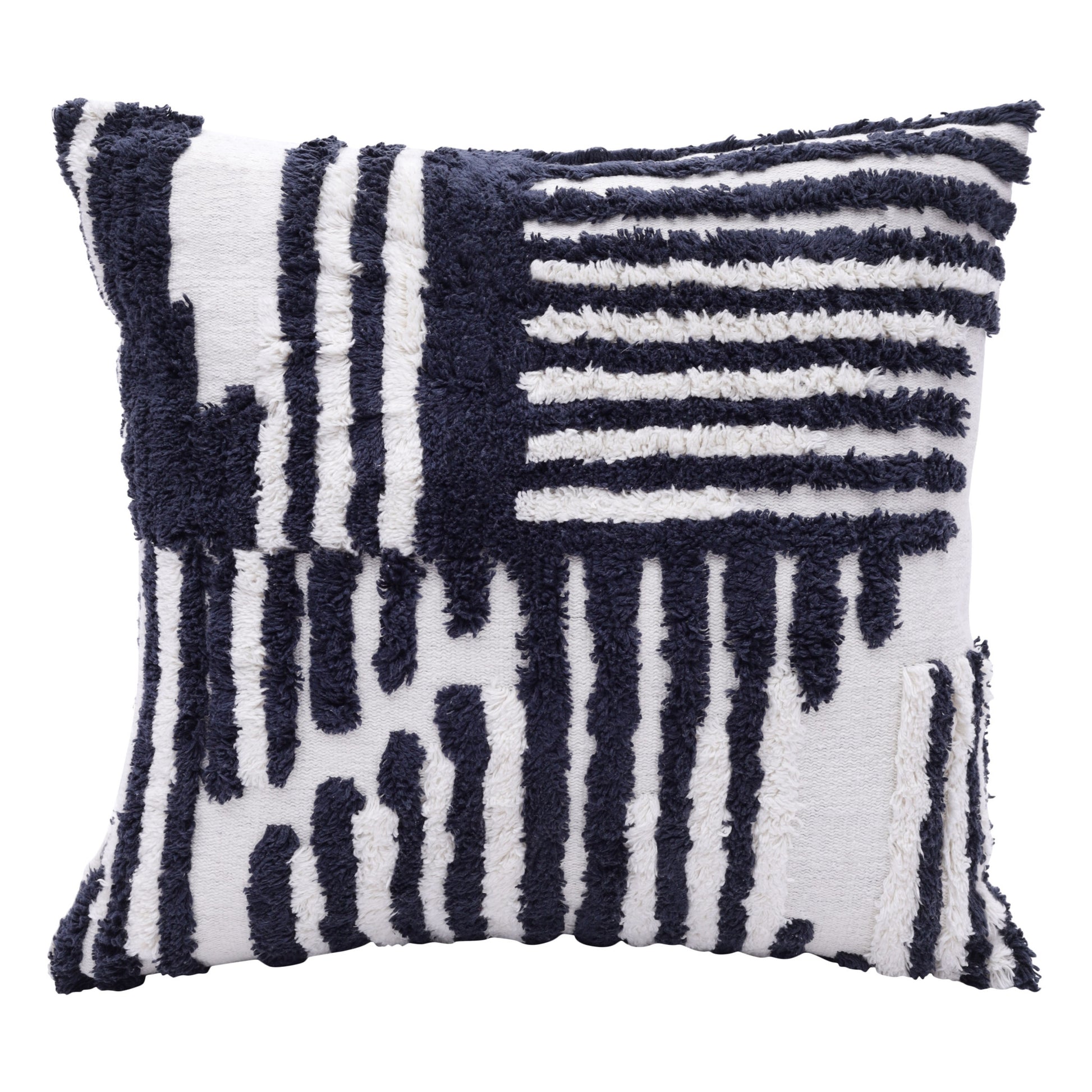 22" Navy and White Geometric Cotton Throw Pillow-1