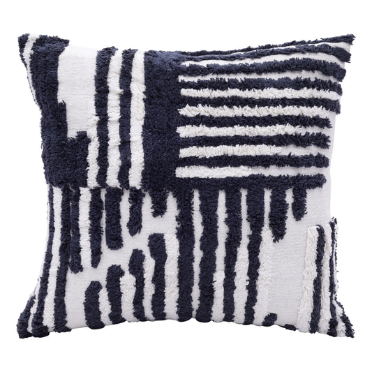 22" Navy and White Geometric Cotton Throw Pillow-1