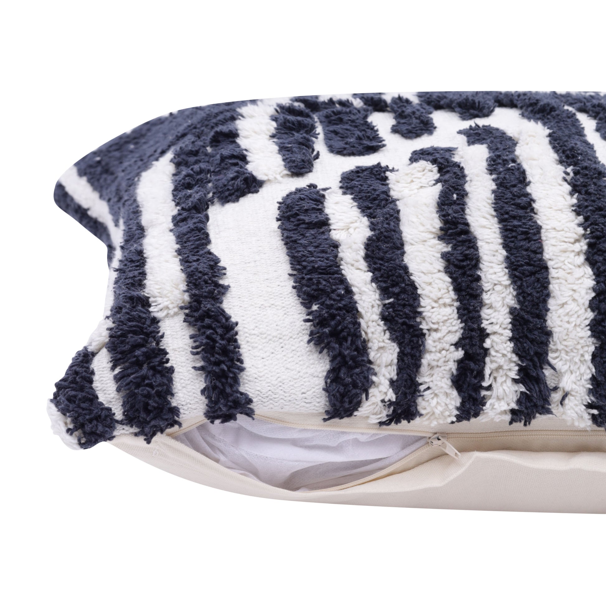 22" Navy and White Geometric Cotton Throw Pillow-3