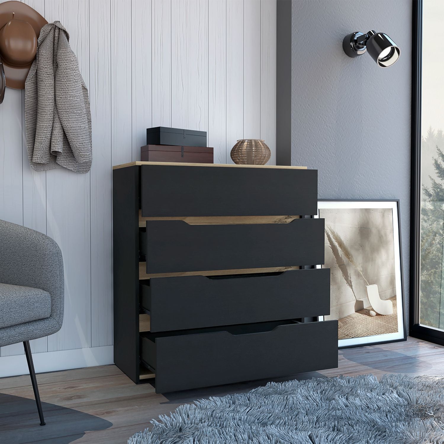 32" Natural And Black Four Drawer Dresser-7