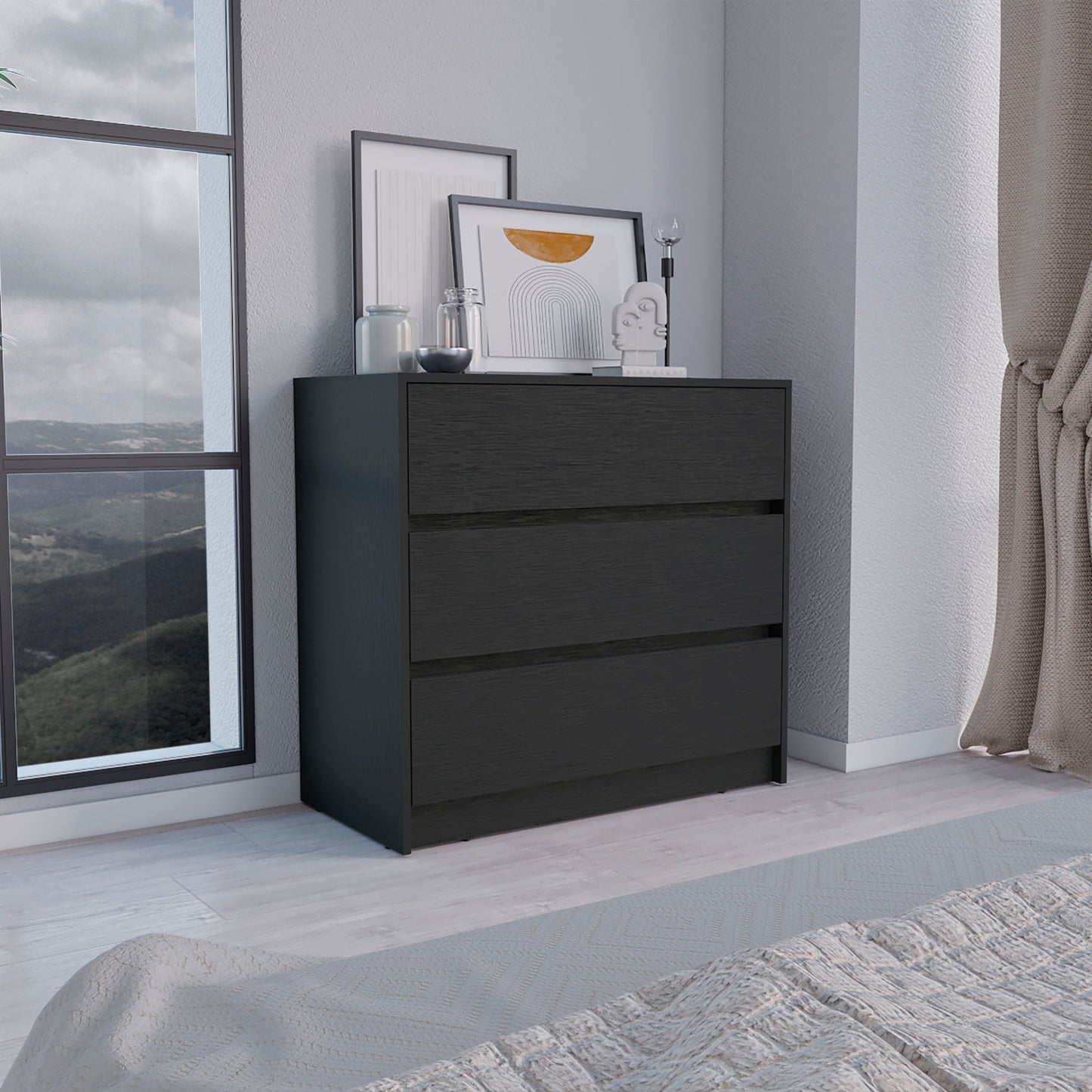 34" Black Three Drawer Dresser-5