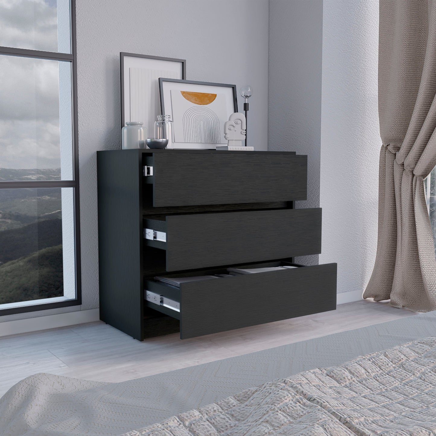 34" Black Three Drawer Dresser-6