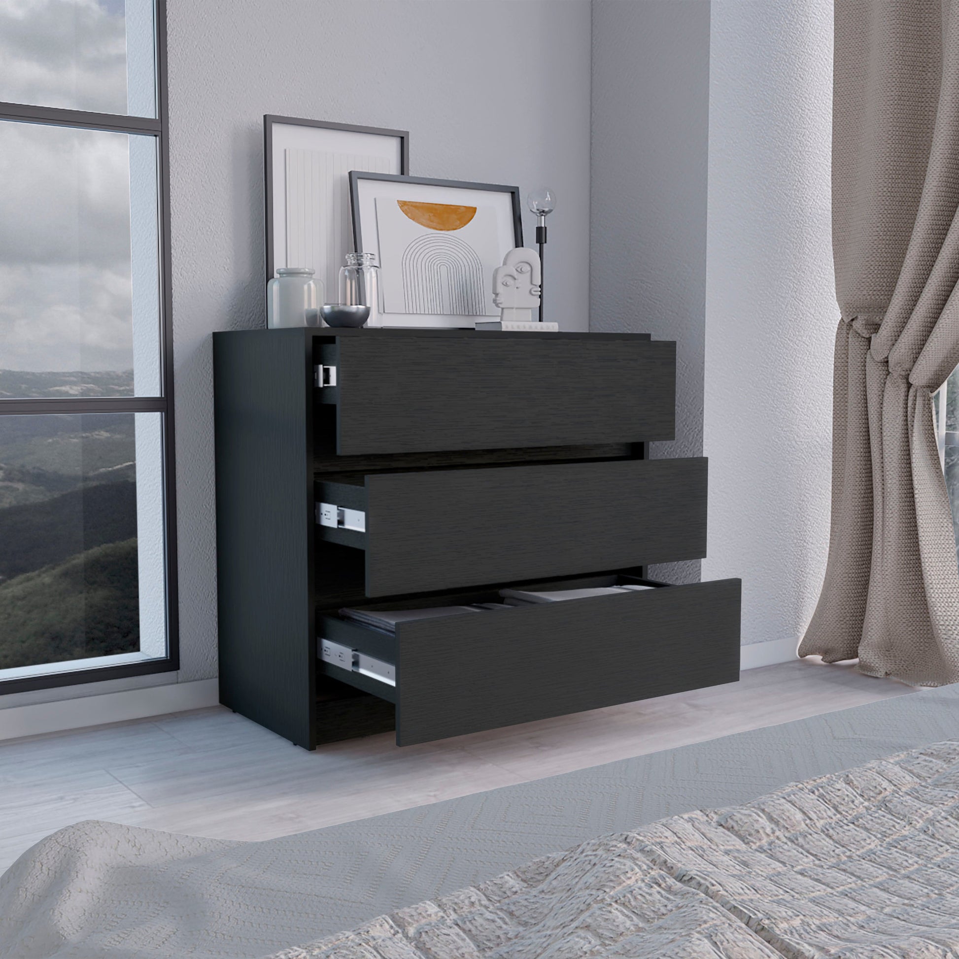 34" Black Three Drawer Dresser-6