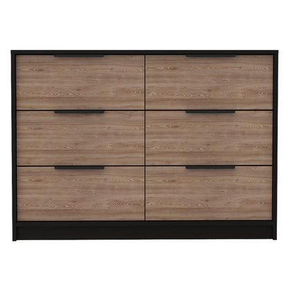 42" Brown and Black Six Drawer Double Dresser-1