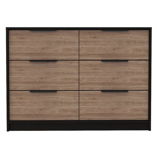 42" Brown and Black Six Drawer Double Dresser-1
