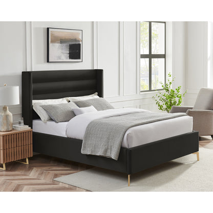 Black Velvet Upholstered Queen Bed Frame-8