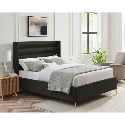 Black Velvet Upholstered Queen Bed Frame-8