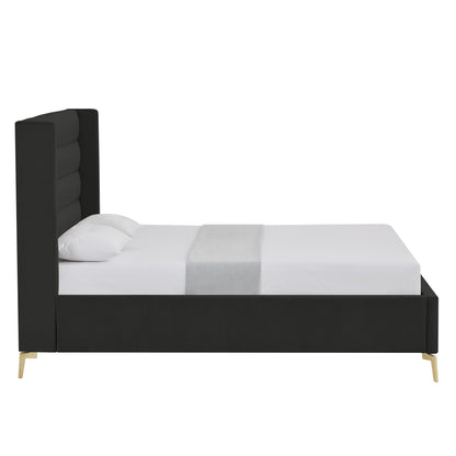 Black Velvet Upholstered Queen Bed Frame-2