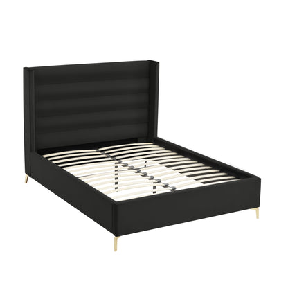 Black Velvet Upholstered Queen Bed Frame-3