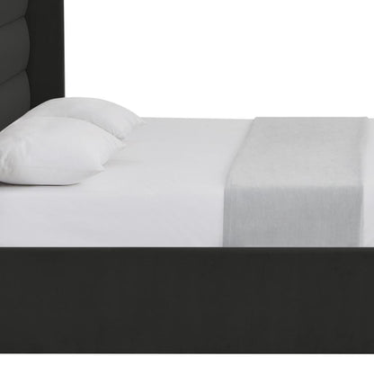 Black Velvet Upholstered Queen Bed Frame-6