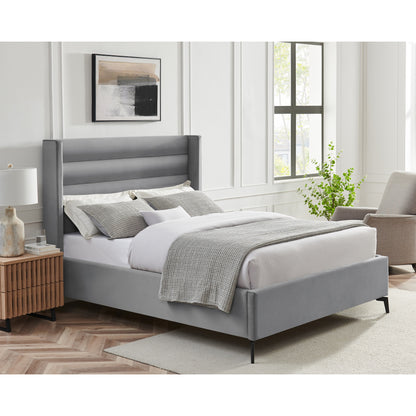 Light Gray Velvet Upholstered King Bed Frame-8