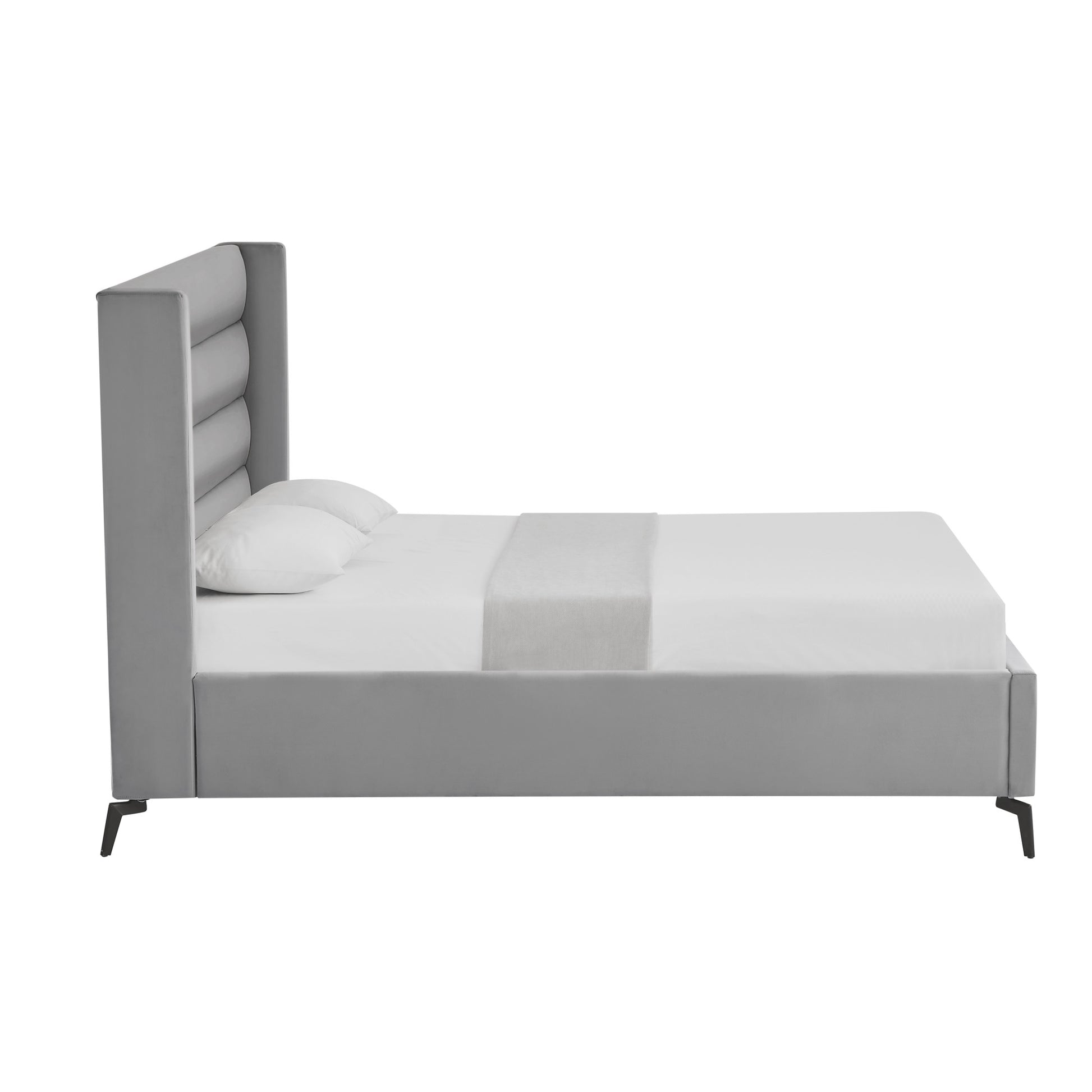 Light Gray Velvet Upholstered King Bed Frame-2