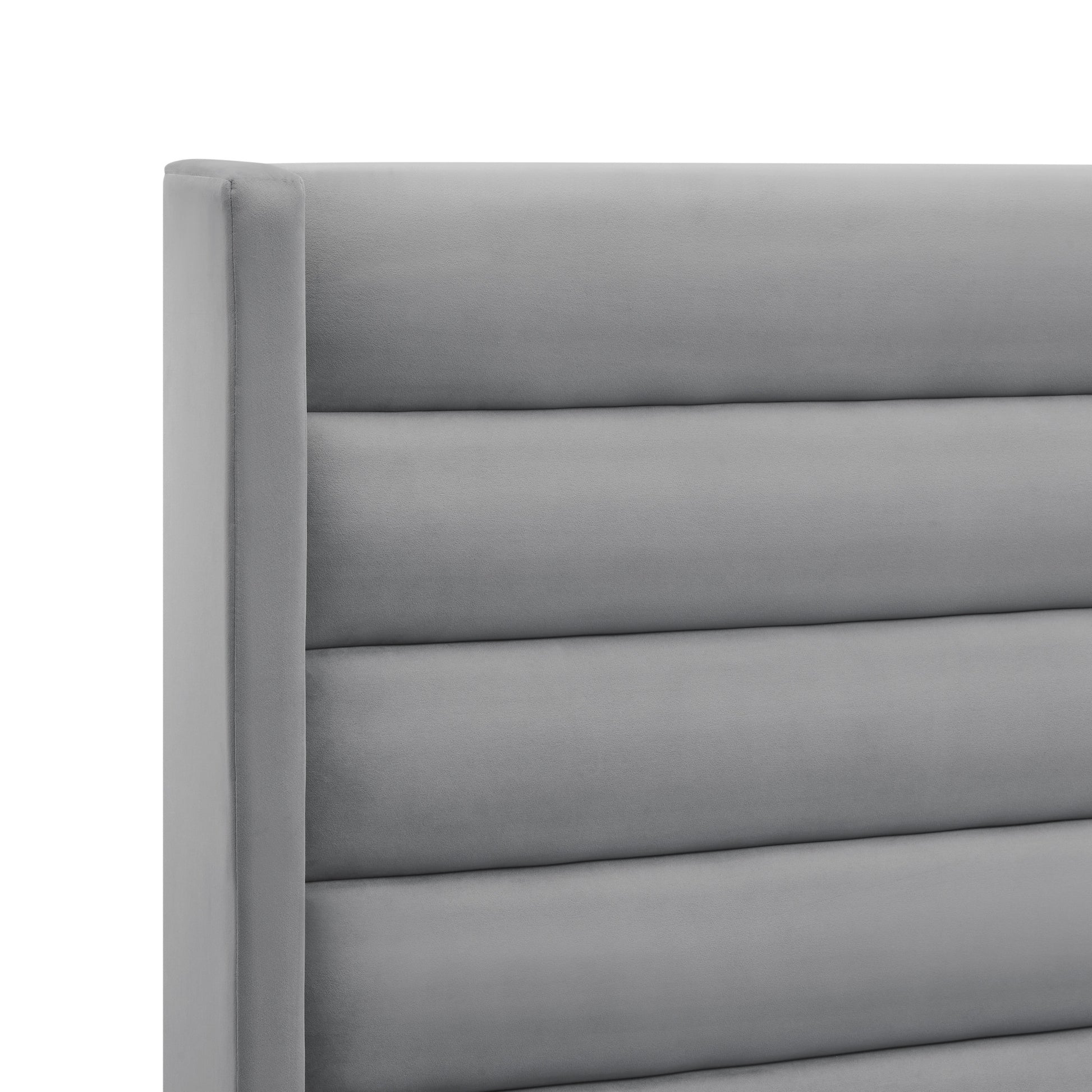 Light Gray Velvet Upholstered King Bed Frame-5