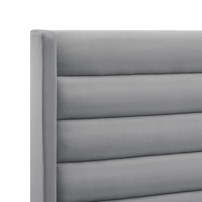 Light Gray Velvet Upholstered King Bed Frame-5