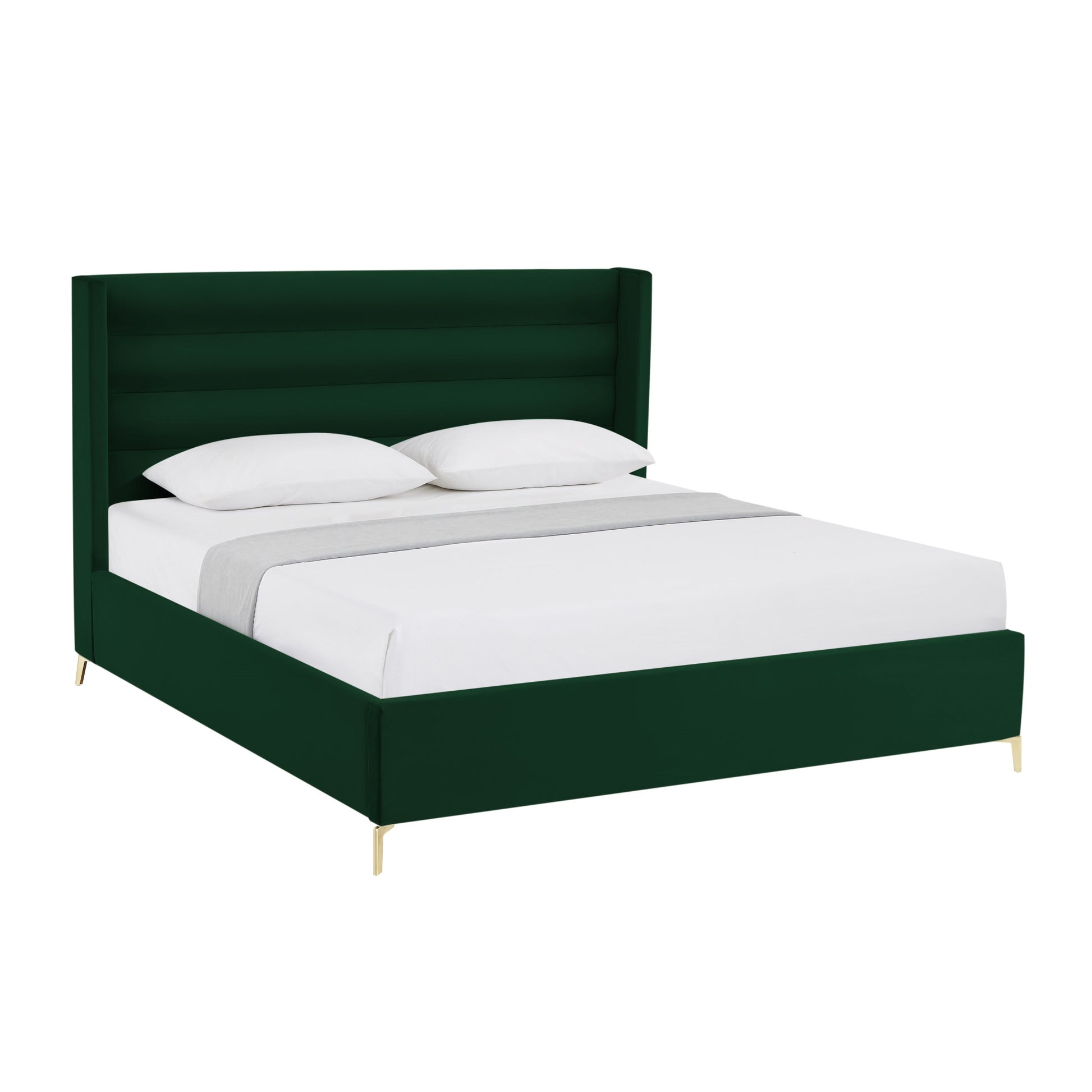 Green Velvet Upholstered King Bed Frame-1