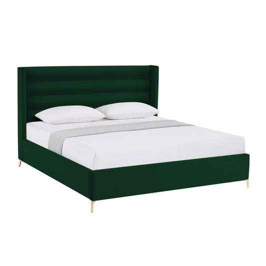 Green Velvet Upholstered King Bed Frame-1