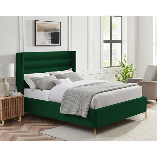 Green Velvet Upholstered King Bed Frame-8