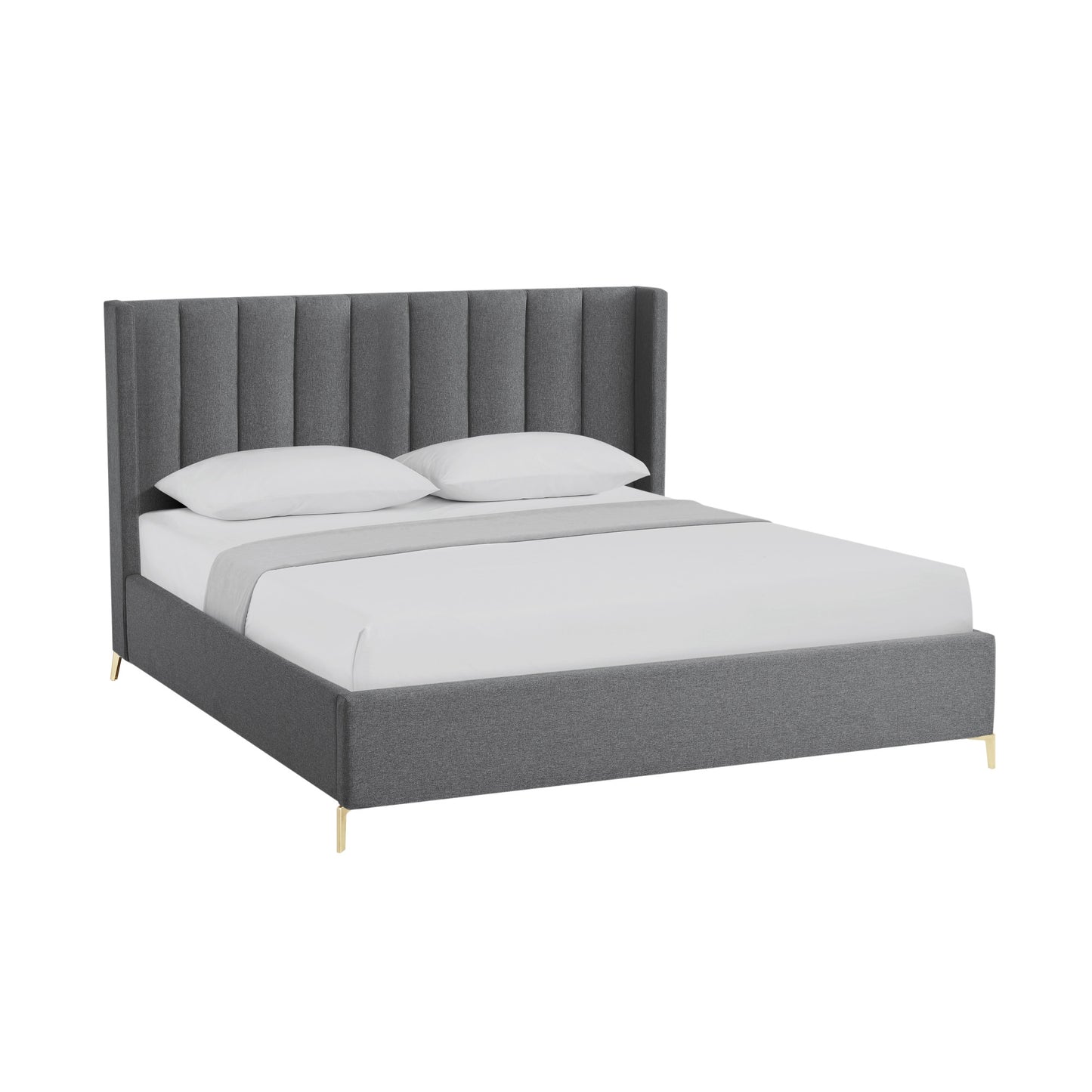 Gray Linen Upholstered King Bed Frame-1
