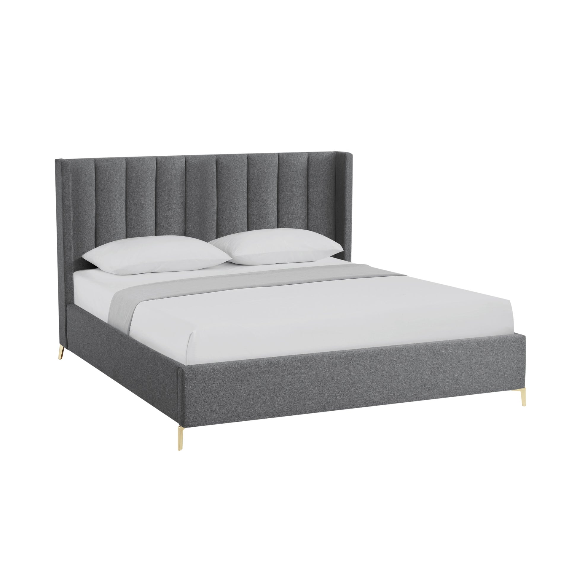 Gray Linen Upholstered King Bed Frame-1