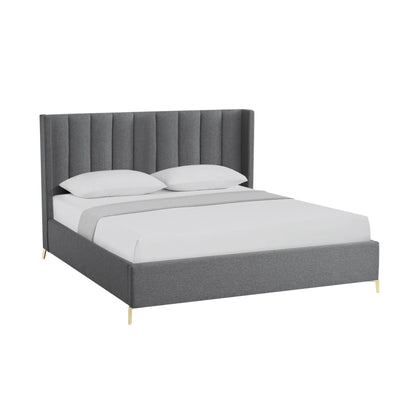 Gray Linen Upholstered King Bed Frame-1