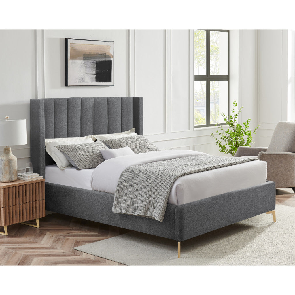 Gray Linen Upholstered King Bed Frame-8