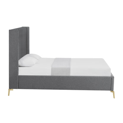 Gray Linen Upholstered King Bed Frame-2