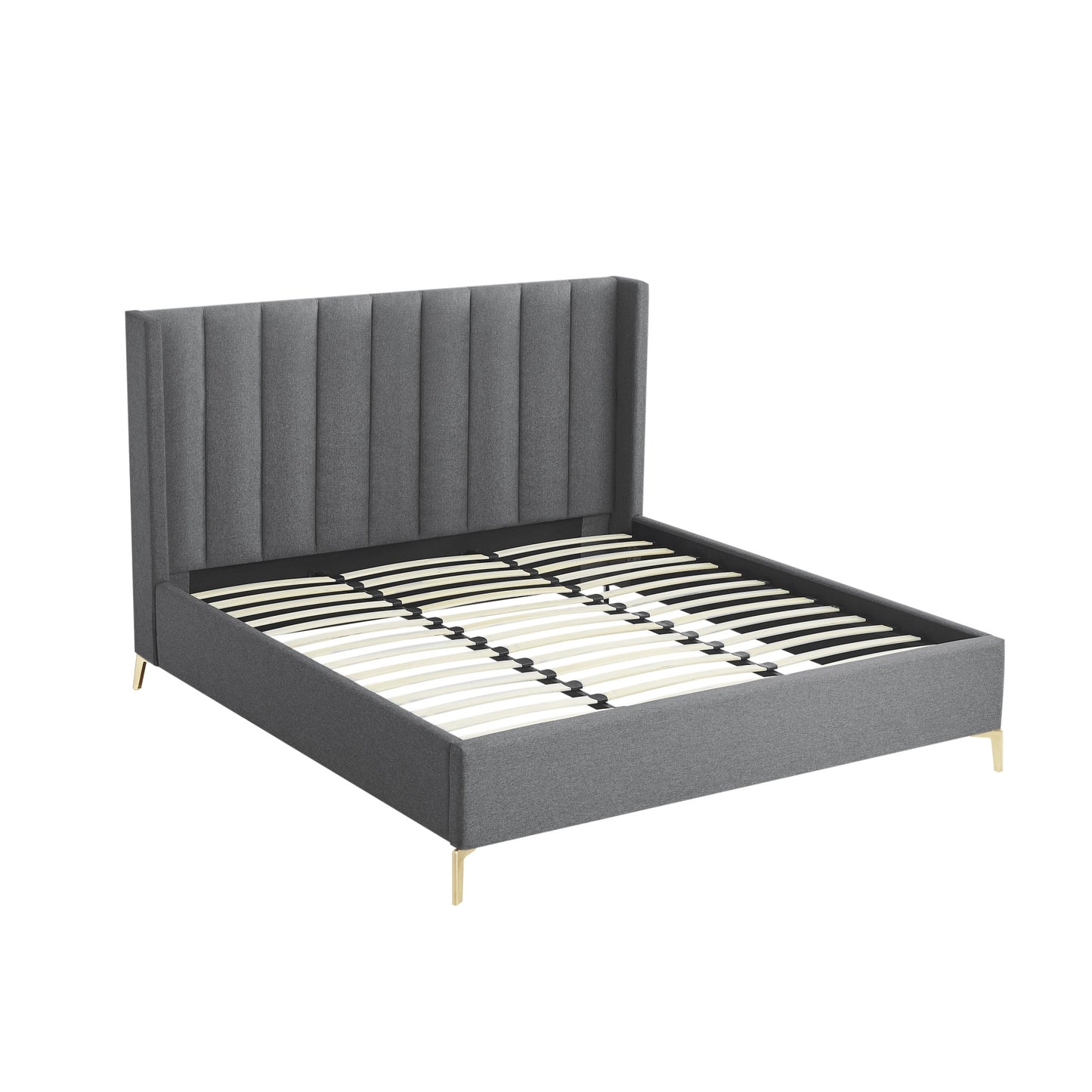 Gray Linen Upholstered King Bed Frame-3