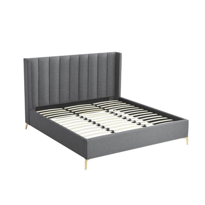 Gray Linen Upholstered King Bed Frame-3