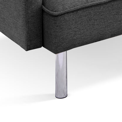 85" Dark Gray Polyester Blend Convertible Futon Sleeper Sofa And Toss Pillows With Silver Legs-4