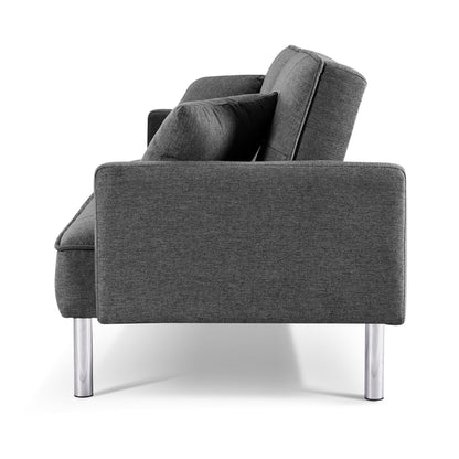 85" Dark Gray Polyester Blend Convertible Futon Sleeper Sofa And Toss Pillows With Silver Legs-3