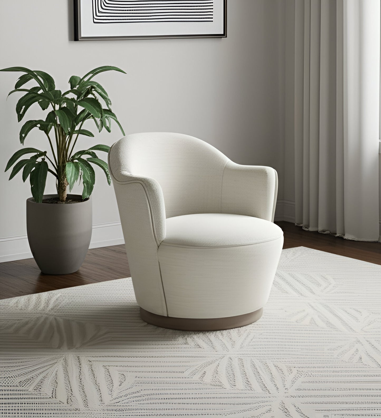27" Off White Fabric Swivel Barrel Chair-0