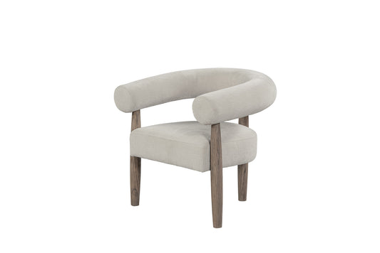 29" Cream and Light Brown Fabric And Wood Curved Arm Chair-1