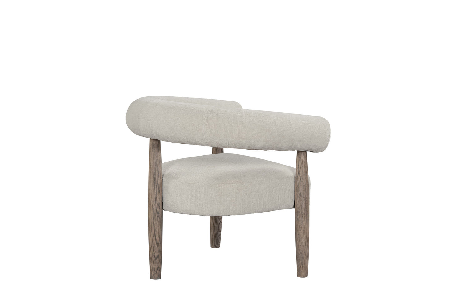 29" Cream and Light Brown Fabric And Wood Curved Arm Chair-2