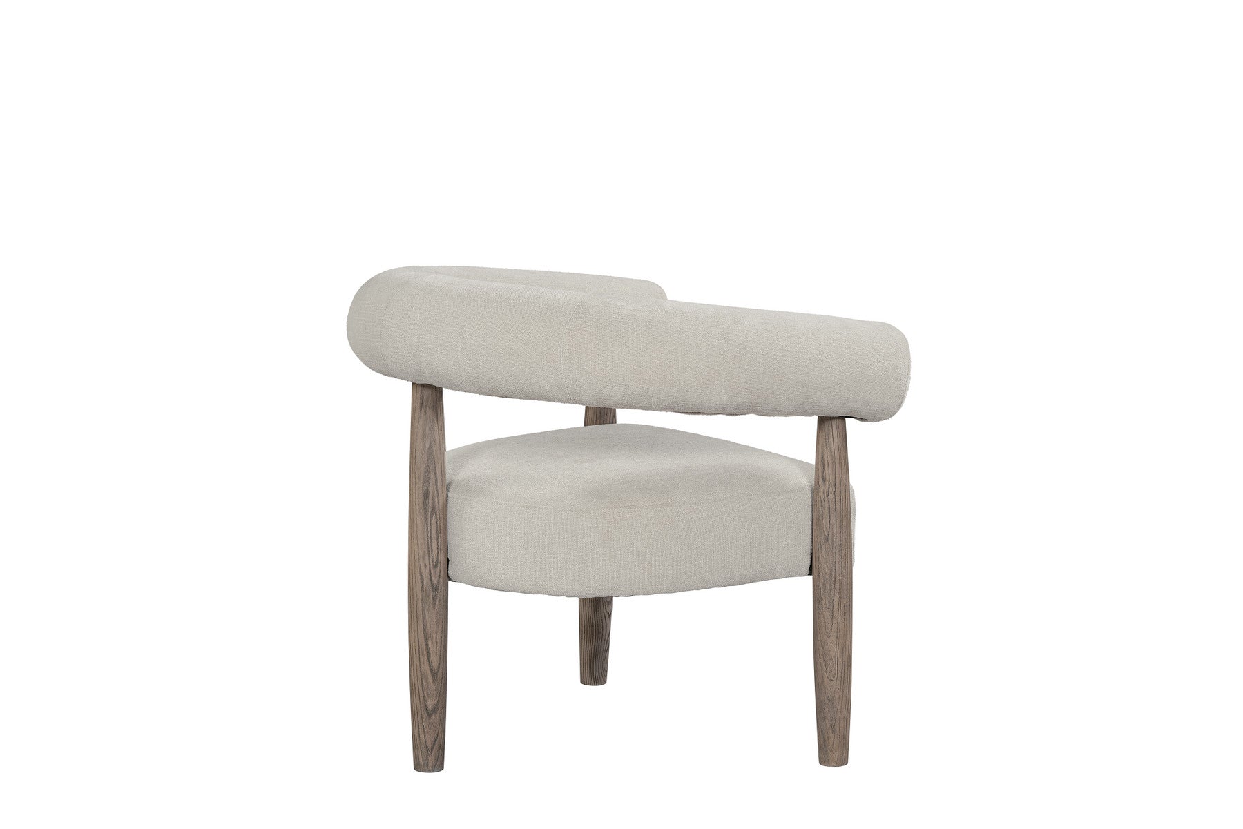 29" Cream and Light Brown Fabric And Wood Curved Arm Chair-2