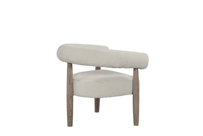 29" Cream and Light Brown Fabric And Wood Curved Arm Chair-2