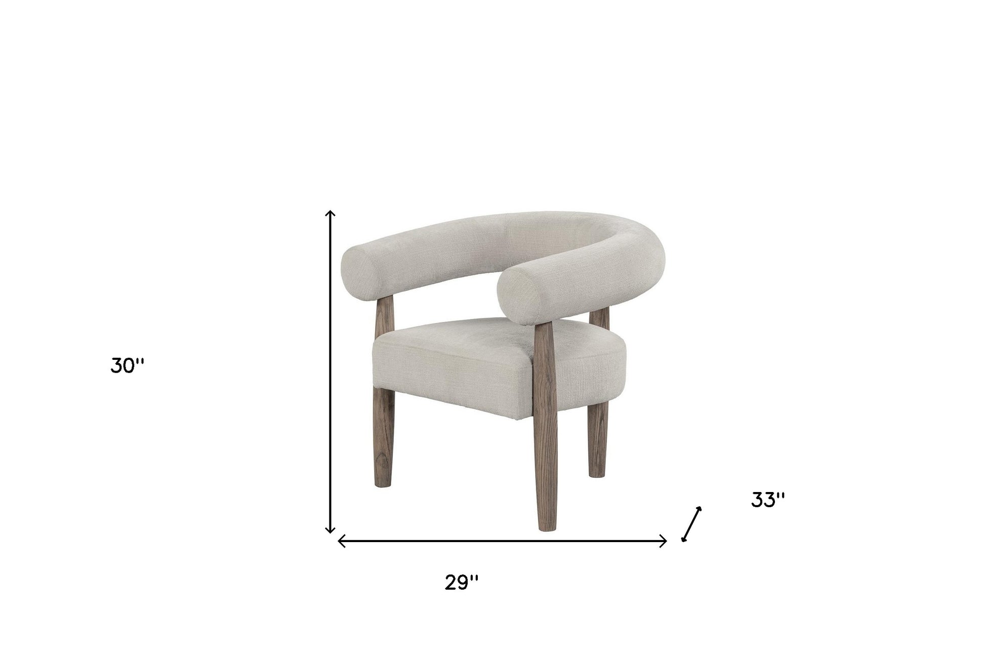29" Cream and Light Brown Fabric And Wood Curved Arm Chair-5