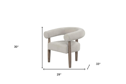 29" Cream and Light Brown Fabric And Wood Curved Arm Chair-5
