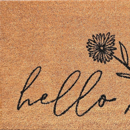 24" X 36" Natural and Black Coir Floral Hello Outdoor Door Mat-2
