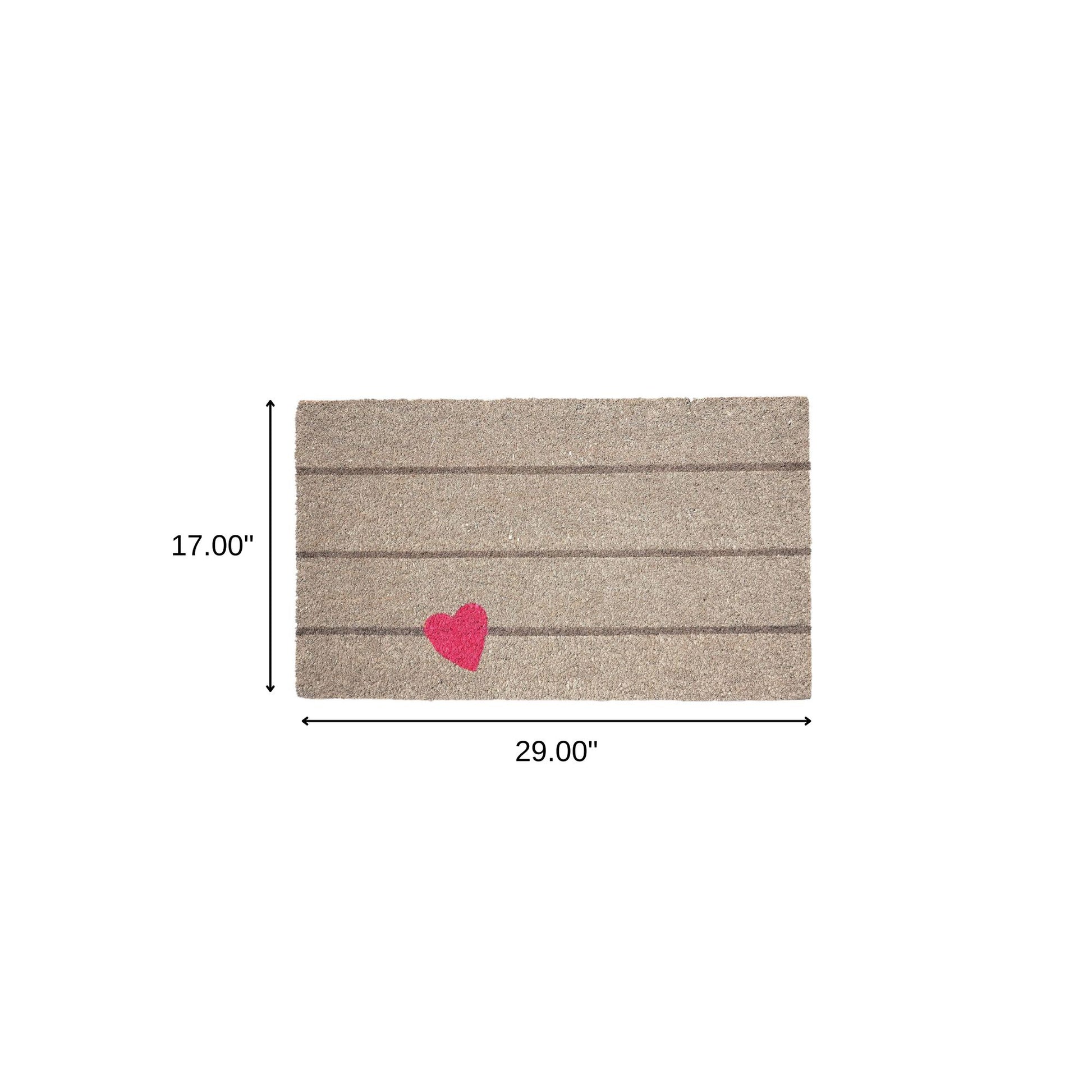 17" X 29" Gray and Pink Coir Heart and Stripe Outdoor Door Mat-4