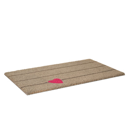 17" X 29" Gray and Pink Coir Heart and Stripe Outdoor Door Mat-3