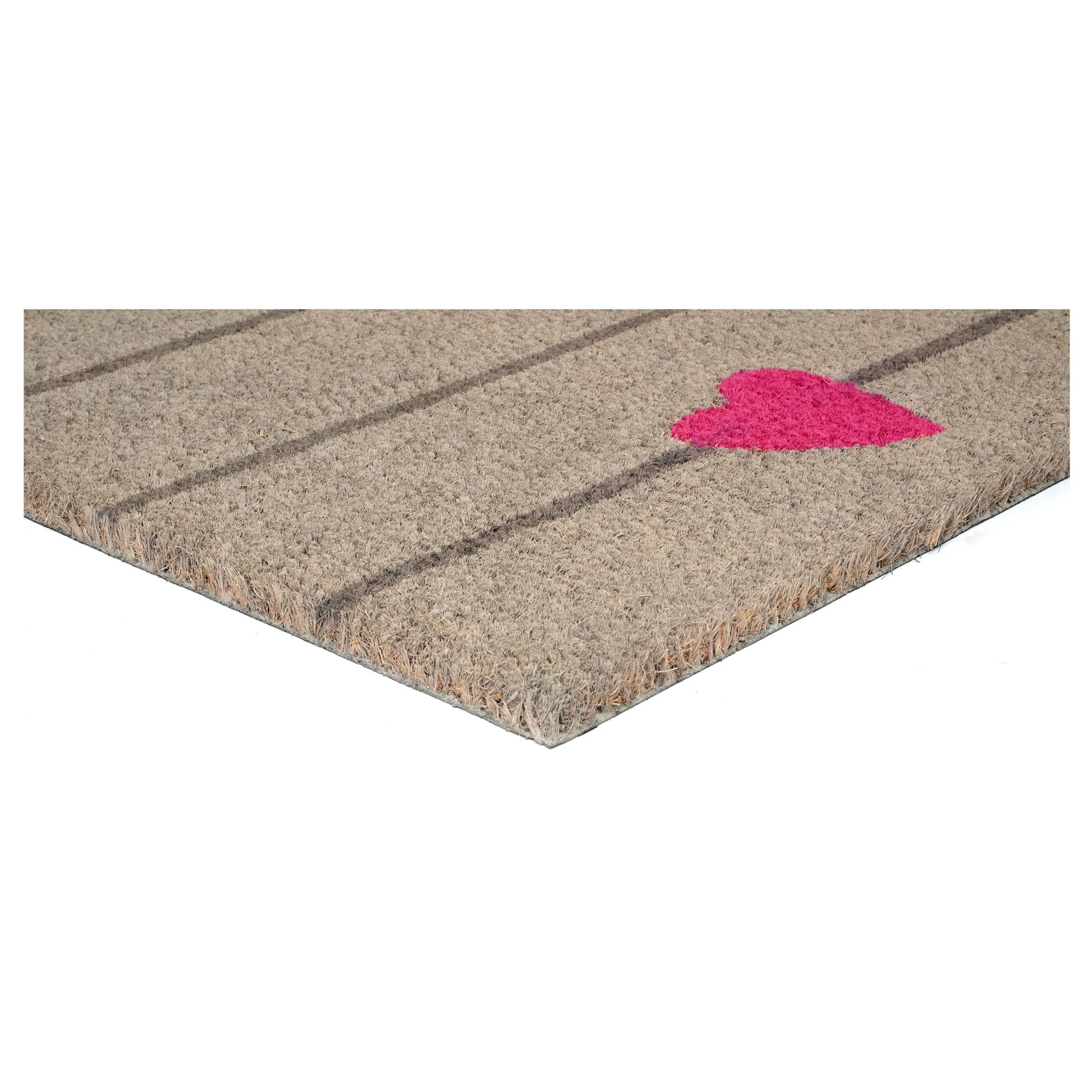 17" X 29" Gray and Pink Coir Heart and Stripe Outdoor Door Mat-2
