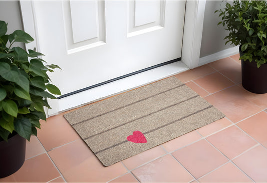 17" X 29" Gray and Pink Coir Heart and Stripe Outdoor Door Mat-0