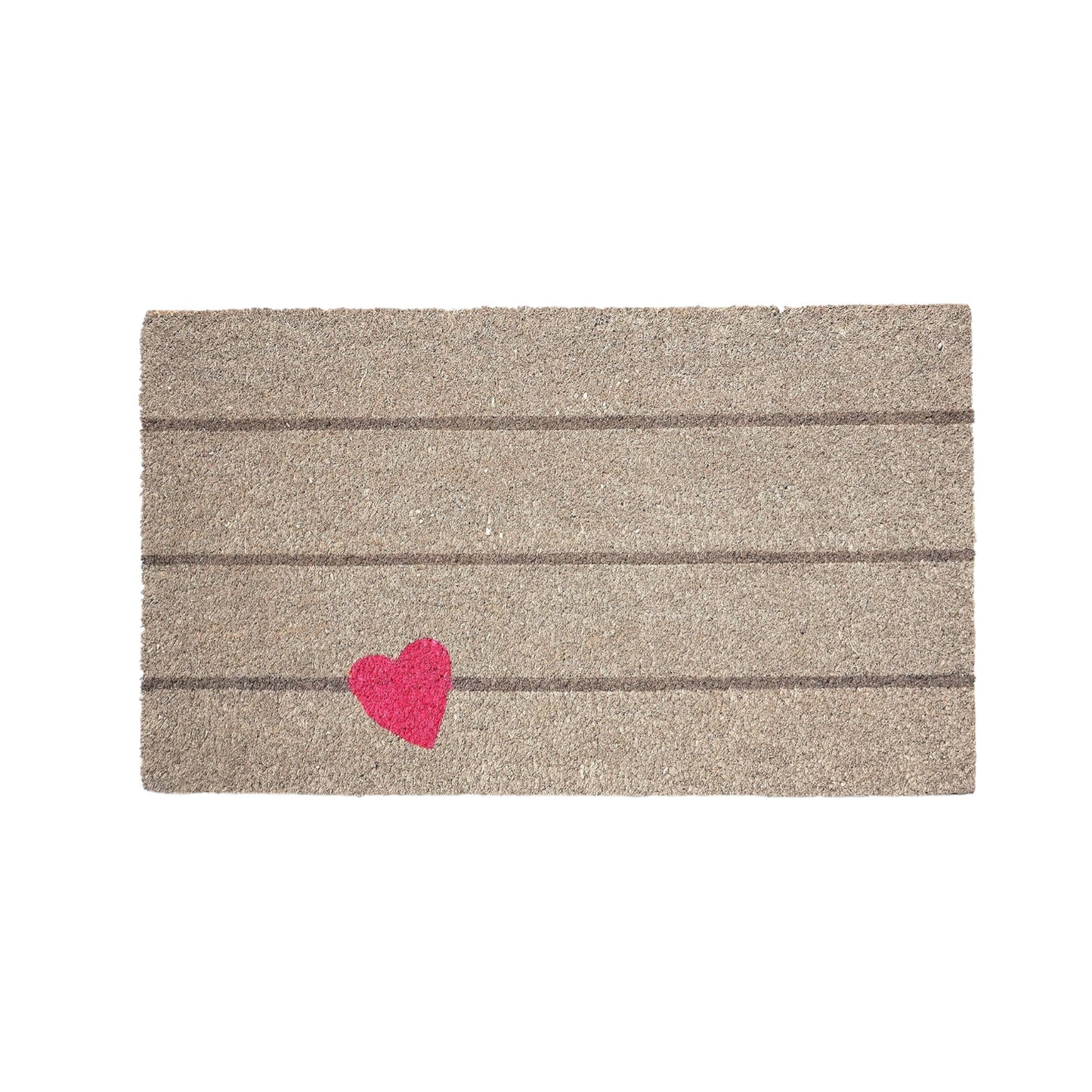 17" X 29" Gray and Pink Coir Heart and Stripe Outdoor Door Mat-1