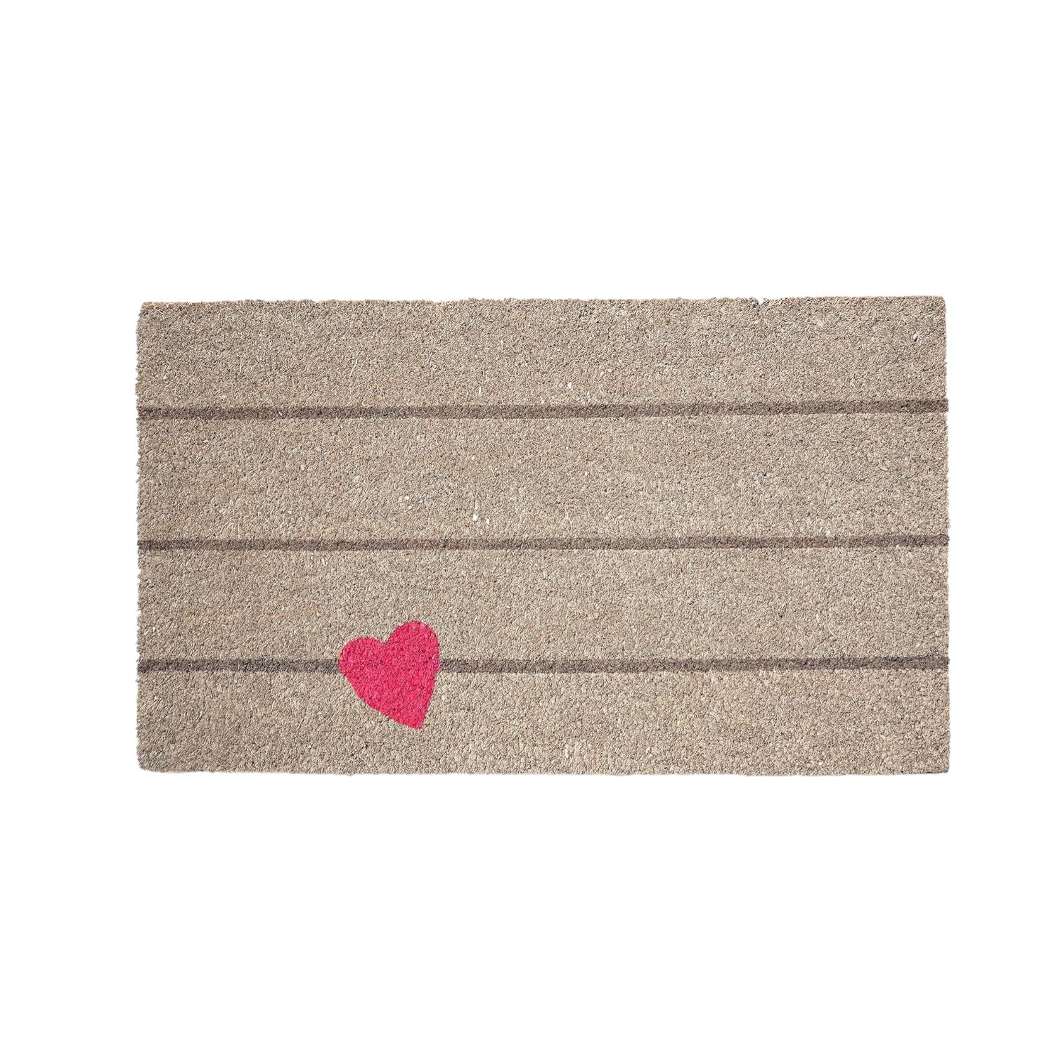17" X 29" Gray and Pink Coir Heart and Stripe Outdoor Door Mat-1