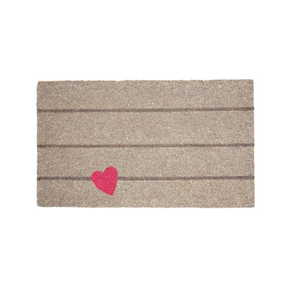 17" X 29" Gray and Pink Coir Heart and Stripe Outdoor Door Mat-1