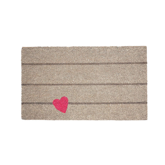 17" X 29" Gray and Pink Coir Heart and Stripe Outdoor Door Mat-1
