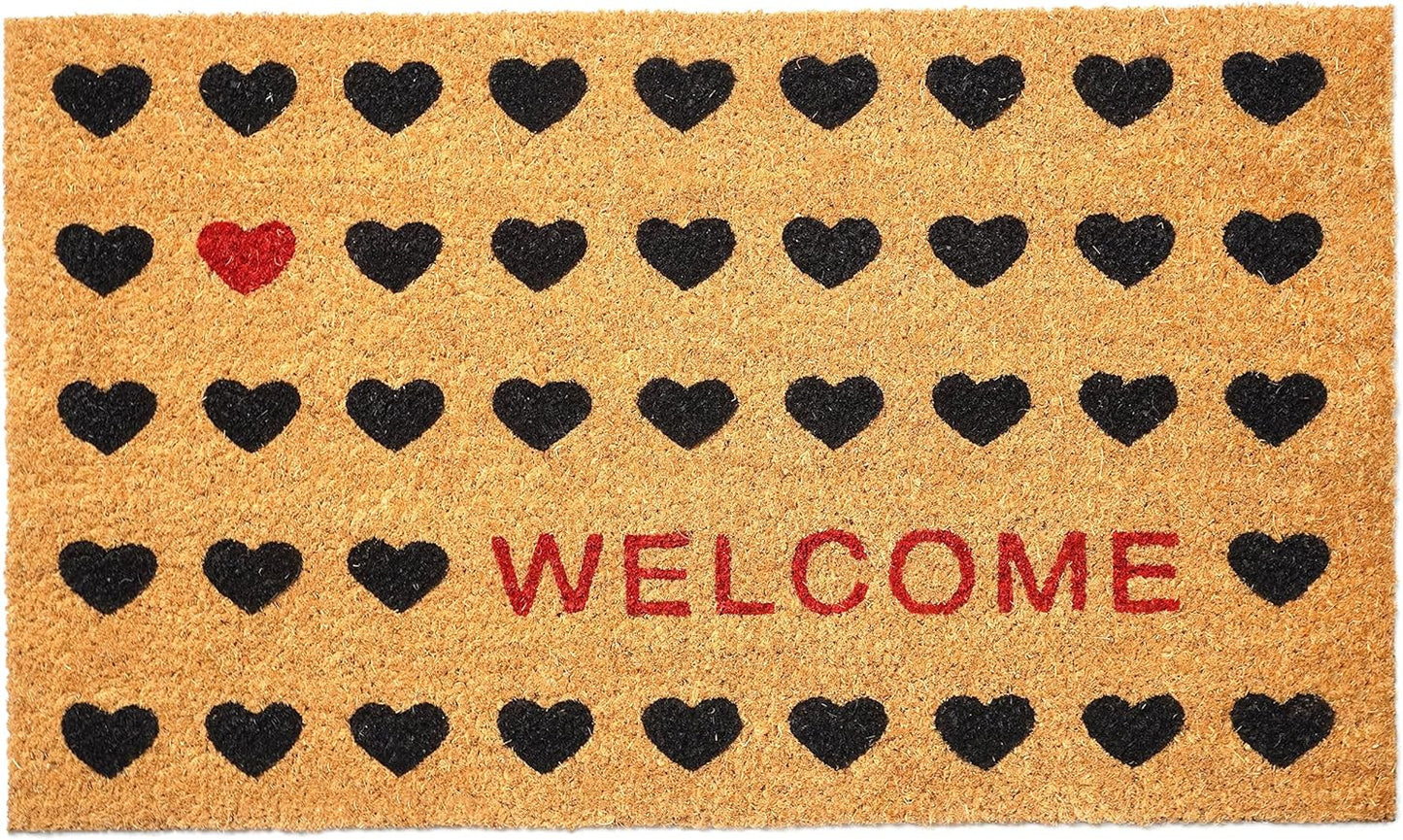 17" X 29" Natural and Black Coir Heart Welcome Outdoor Valentine's Day Door Mat-1