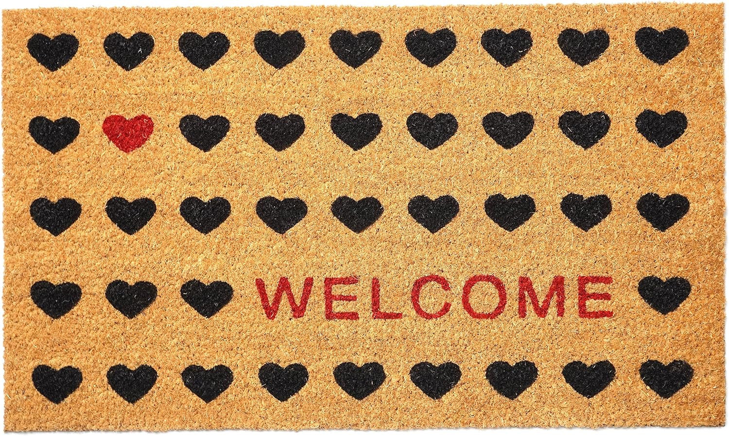 17" X 29" Natural and Black Coir Heart Welcome Outdoor Valentine's Day Door Mat-1