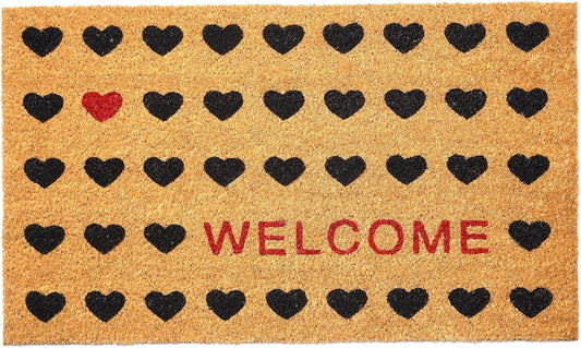 17" X 29" Natural and Black Coir Heart Welcome Outdoor Valentine's Day Door Mat-1