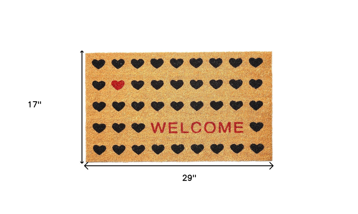 17" X 29" Natural and Black Coir Heart Welcome Outdoor Valentine's Day Door Mat-2